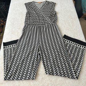 Ellen Tracy Women's Black & White Faux Wrap Elastic Waist Step-In Jumpsuit XS